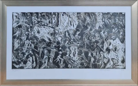 "İsimsiz" eseri HAYATİ MİSMAN tarafından 2012 yılında 64x109 cm ölçülerinde Gravür 2-50 tekniği ile yapılmıştır.
