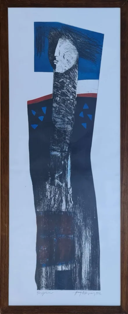 HAYATİ MİSMAN — “İsimsiz”, 1992 "İsimsiz" eseri HAYATİ MİSMAN tarafından 1992 yılında 129x49 cm ölçülerinde Gravür 8-20 tekniği ile yapılmıştır.