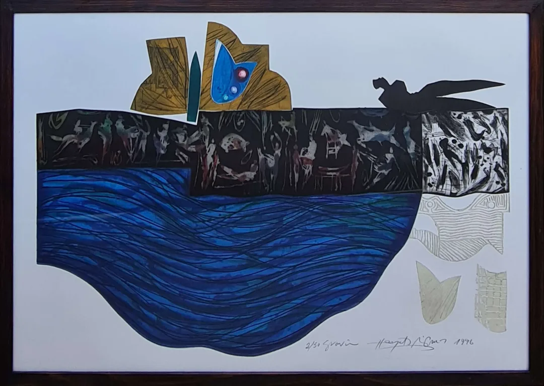 yakınlaştır "İsimsiz" eseri HAYATİ MİSMAN tarafından 1996 yılında 66x99 cm ölçülerinde Gravür 2-50 tekniği ile yapılmıştır.