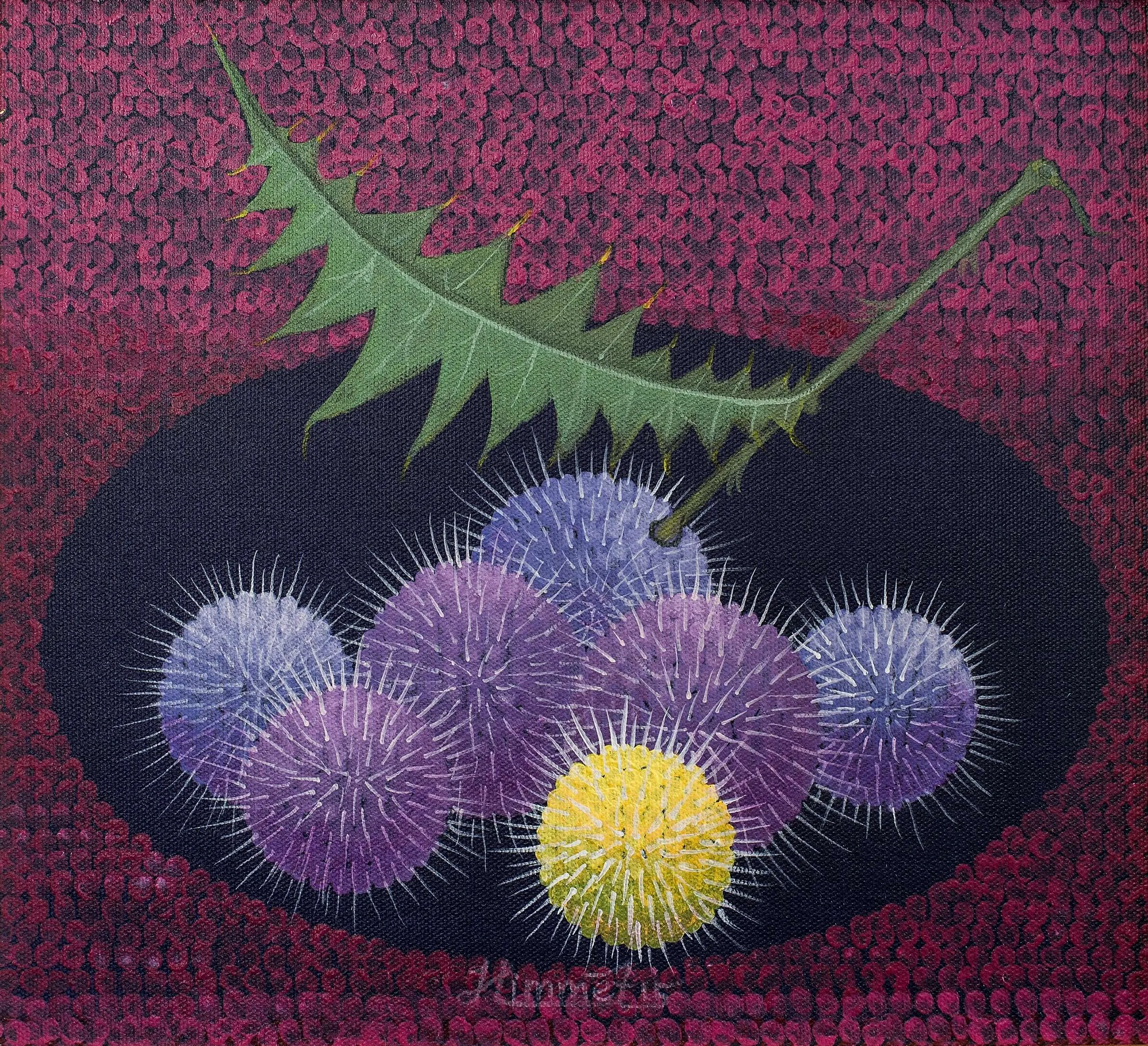 "Aile - 2 (Mor)" eseri 22x30 cm ölçülerinde Tuval üzeri akrilik boya tekniği ile yapılmıştır.