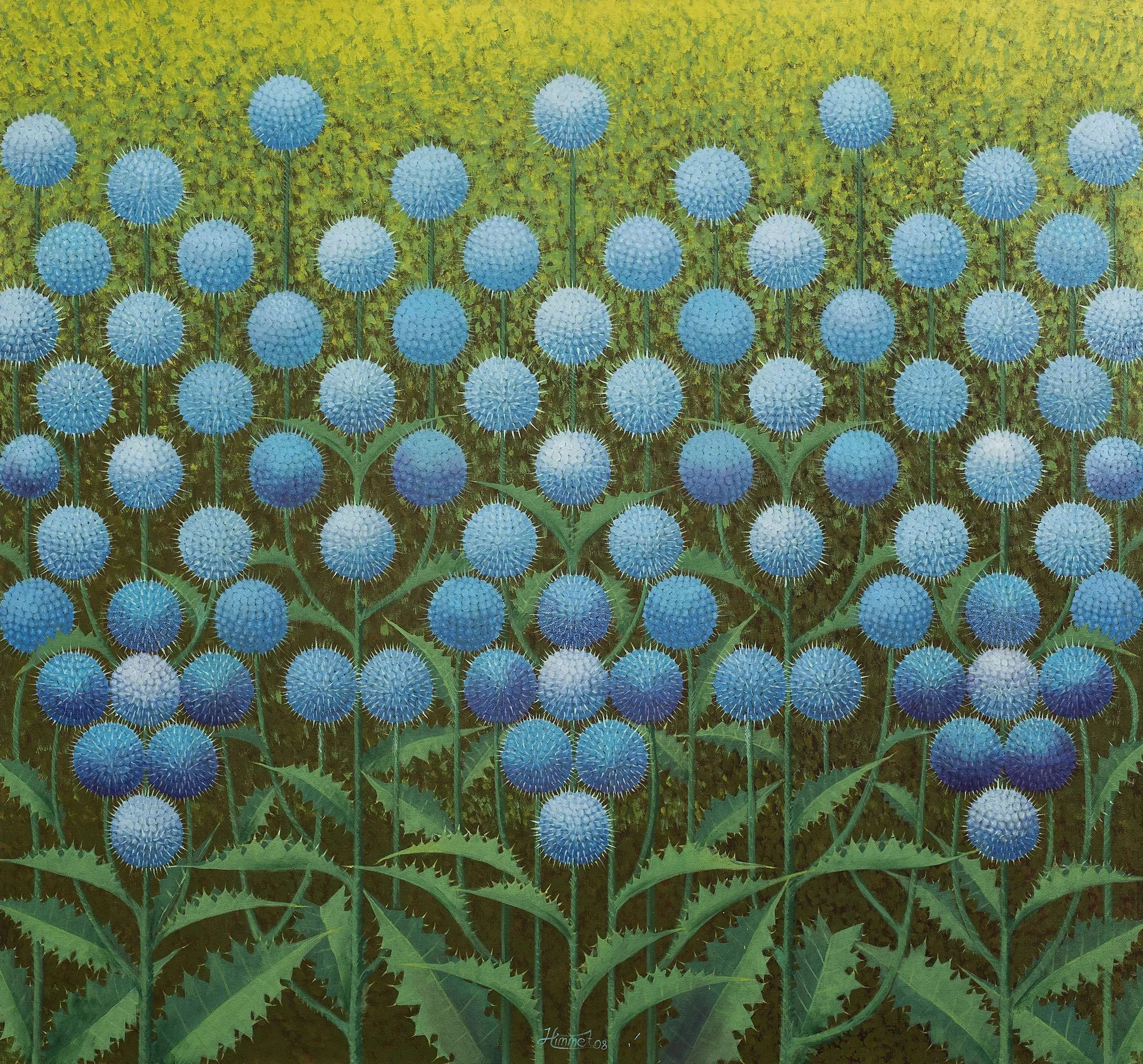 "Kompozisyon - ( Çakır Dikenler )" eseri 90x97 cm ölçülerinde Tuval üzeri akrilik boya tekniği ile yapılmıştır.