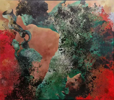 "Büyük Yeşil Ördek" eseri EROL PELİOĞLU tarafından 2021 yılında 160x200 cm ölçülerinde Tuval üzeri yağlı boya tekniği ile yapılmıştır.