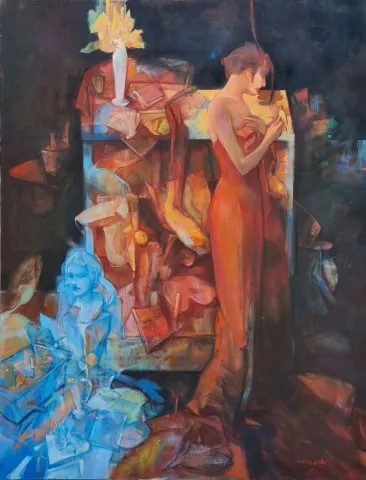 MAHİR GÜVEN — “İsimsiz” "İsimsiz" eseri MAHİR GÜVEN tarafından 130x100 cm ölçülerinde Tuval üzeri yağlı boya tekniği ile yapılmıştır.