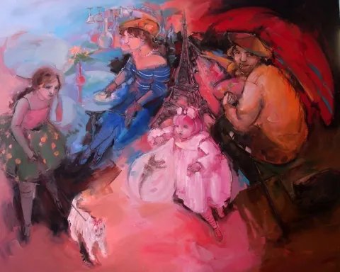 "Montmartre'ta Ressamlar" eseri PERUZE HAMURCU tarafından 2014 yılında 120x150 cm ölçülerinde Tuval üzeri yağlı boya tekniği ile yapılmıştır.