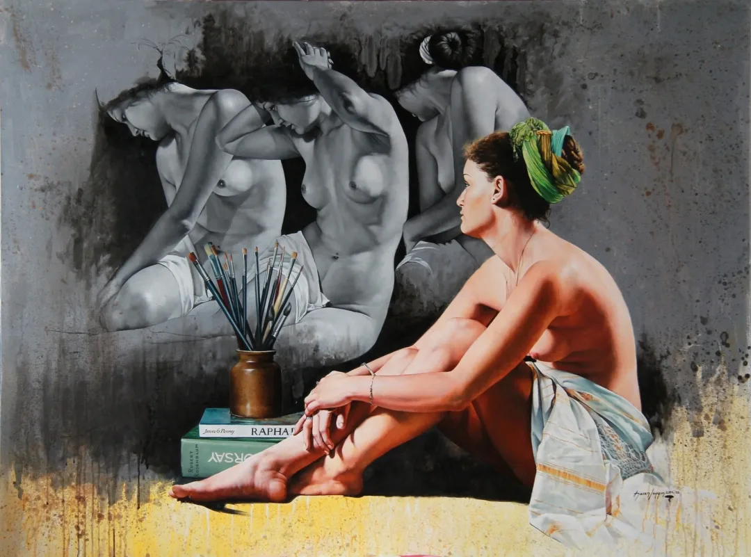 "Dinlenen Model" eseri HASAN SAYGIN tarafından 2012 yılında 97x130 cm ölçülerinde Tuval üzeri yağlı boya tekniği ile yapılmıştır.