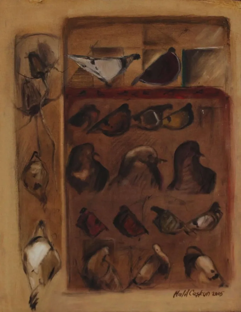 "İsimsiz" eseri HALİL COŞKUN tarafından 2005 yılında 51x40 cm ölçülerinde Duralit üzeri yağlı boya tekniği ile yapılmıştır.