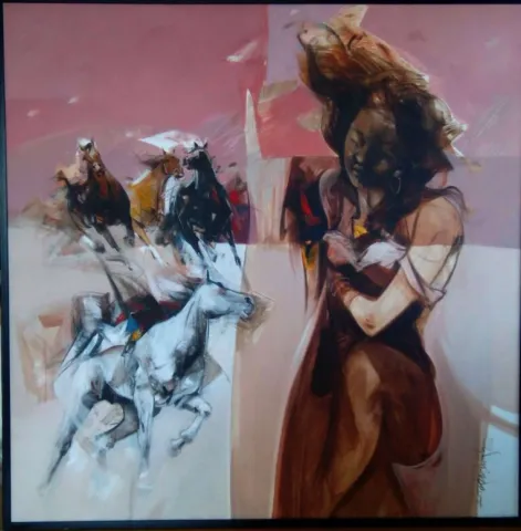 "İsimsiz" eseri AKDOĞAN TOPAÇLIOĞLU tarafından 2017 yılında 130x130 cm ölçülerinde Tuval üzeri yağlı boya tekniği ile yapılmıştır.