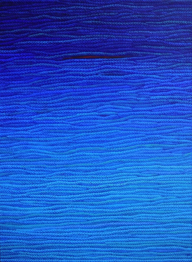 "Mavi üzerine Notlar" eseri AHMET YEŞİL tarafından 2017 yılında 150x110 cm ölçülerinde Tuval üzeri yağlı boya tekniği ile yapılmıştır.