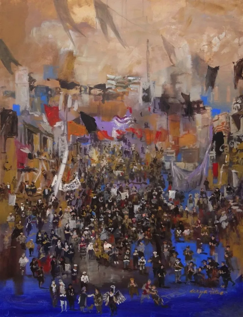 "İsimsiz" eseri DERYA ÜLKER tarafından 2015 yılında 116x89 cm ölçülerinde Tuval üzeri akrilik boya tekniği ile yapılmıştır.