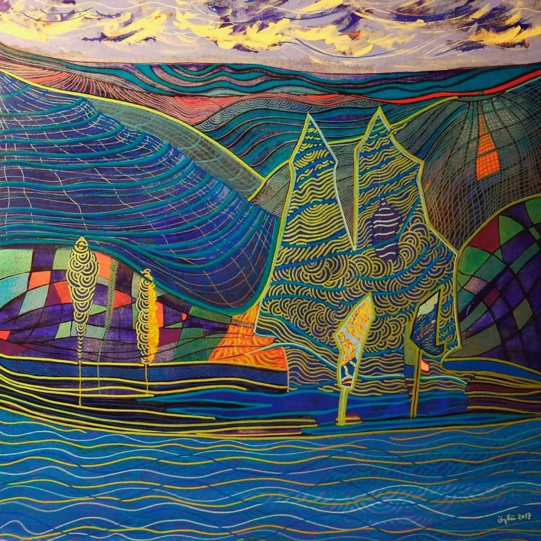 "İsimsiz" eseri NECMETTİN ÖZLÜ tarafından 2017 yılında 70x70 cm ölçülerinde Tuval üzeri akrilik boya tekniği ile yapılmıştır.