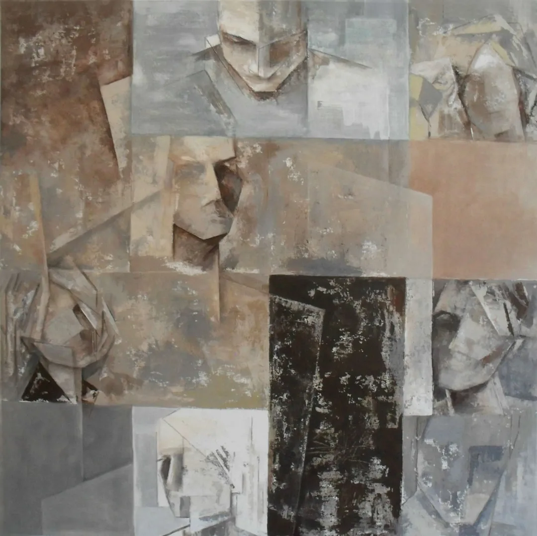"Parçalar" eseri EVREN TEMEL tarafından 2011 yılında 100x100 cm ölçülerinde Tuval üzeri yağlı boya tekniği ile yapılmıştır.
