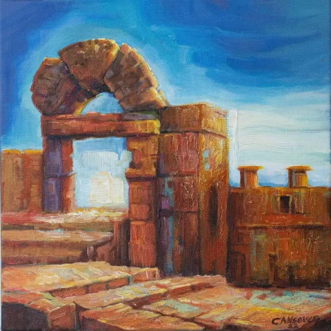 CANSEVEN BAHÇECİ — “St.Simon”, 2022 "St.Simon" eseri CANSEVEN BAHÇECİ tarafından 2022 yılında 25x25 cm ölçülerinde Tuval üzeri karışık teknik tekniği ile yapılmıştır.