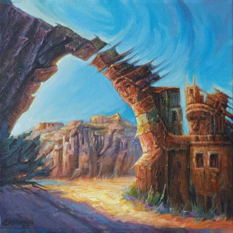 CANSEVEN BAHÇECİ — “Trajan”, 2022 "Trajan" eseri CANSEVEN BAHÇECİ tarafından 2022 yılında 25x25 cm ölçülerinde Tuval üzeri karışık teknik tekniği ile yapılmıştır.