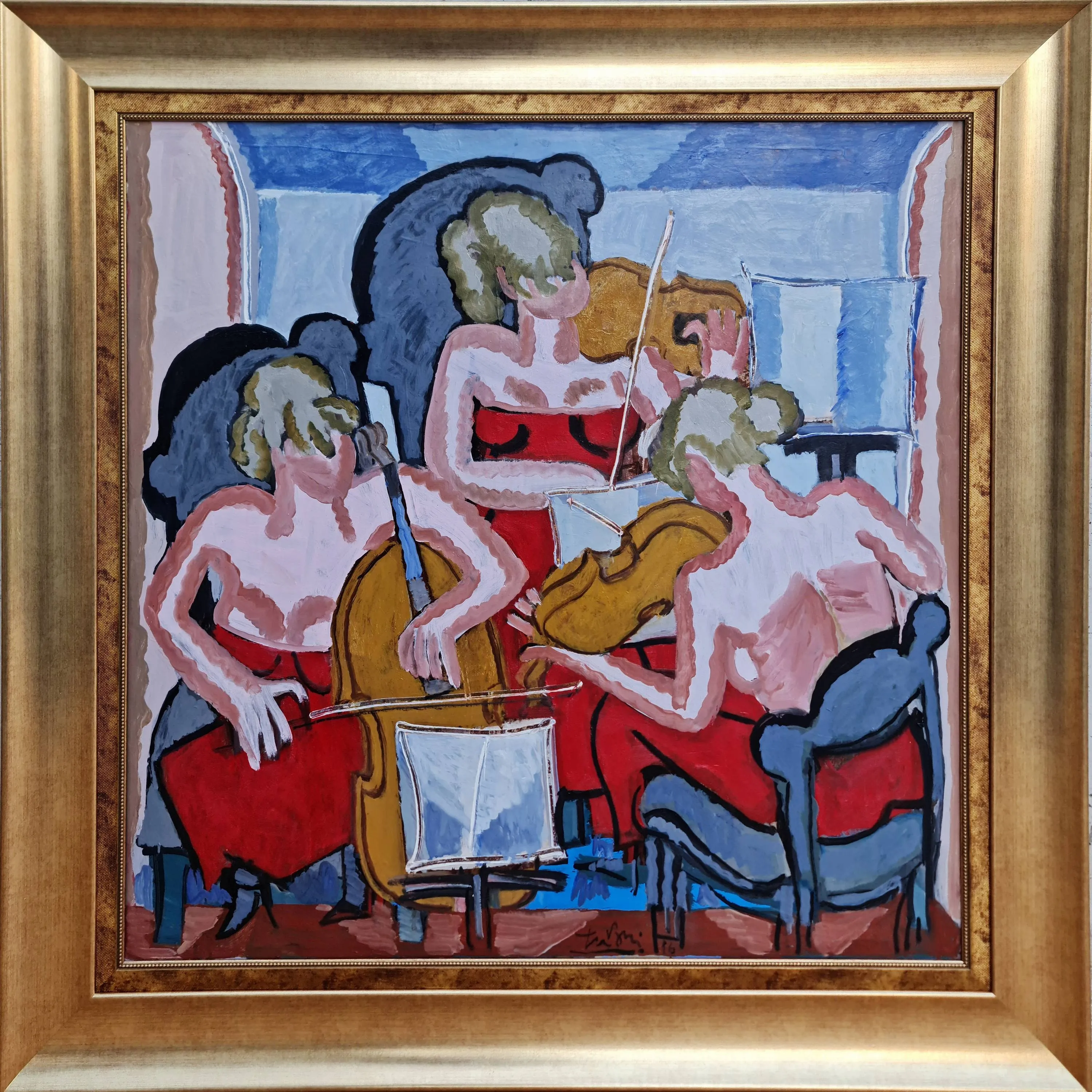 "Trio" eseri ADNAN TURANİ tarafından 2016 yılında 100x100 cm ölçülerinde Tuval üzeri yağlı boya tekniği ile yapılmıştır.