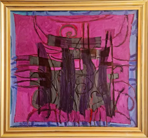 "Soyut kompozisyon" eseri ADNAN TURANİ tarafından 2001 yılında 115x125 cm ölçülerinde Tuval üzeri yağlı boya tekniği ile yapılmıştır.