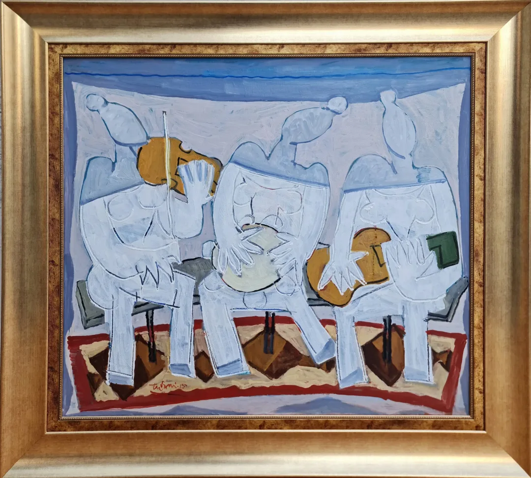 yakınlaştır "Trio" eseri ADNAN TURANİ tarafından 2015 yılında 90x100 cm ölçülerinde Tuval üzeri yağlı boya tekniği ile yapılmıştır.