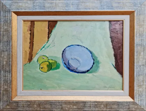 "Tas ve Limonlar" eseri ADNAN TURANİ tarafından 1946 yılında 32x42 cm ölçülerinde Pres tuval üzeri yağlı boya tekniği ile yapılmıştır.