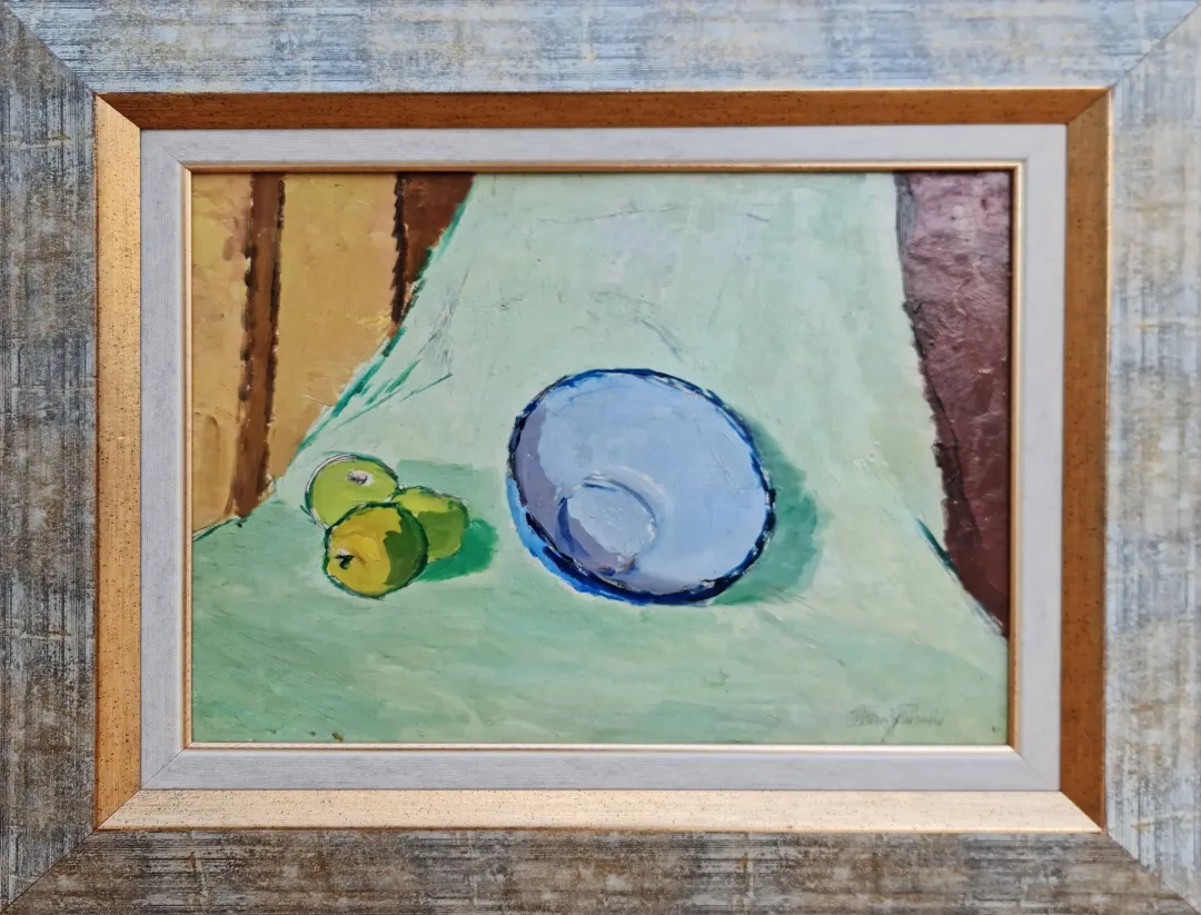yakınlaştır "Tas ve Limonlar" eseri ADNAN TURANİ tarafından 1946 yılında 32x42 cm ölçülerinde Pres tuval üzeri yağlı boya tekniği ile yapılmıştır.