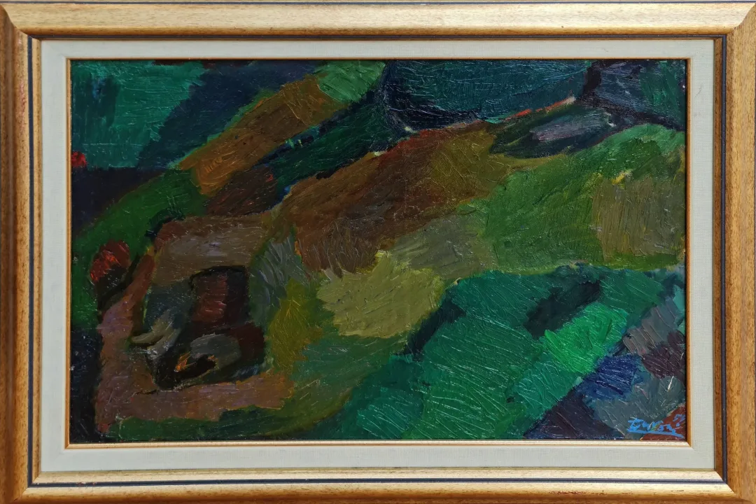 "Soyut peyzaj" eseri ADNAN TURANİ tarafından 1955 yılında 40x60 cm ölçülerinde Duralit üzeri yağlı boya tekniği ile yapılmıştır.