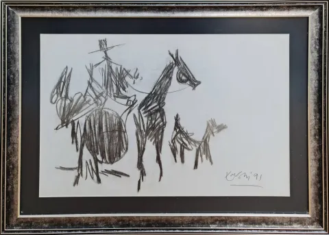 "Don Kişot" eseri ADNAN TURANİ tarafından 1991 yılında 50x70 cm ölçülerinde Kağıt üzeri füzen tekniği ile yapılmıştır.