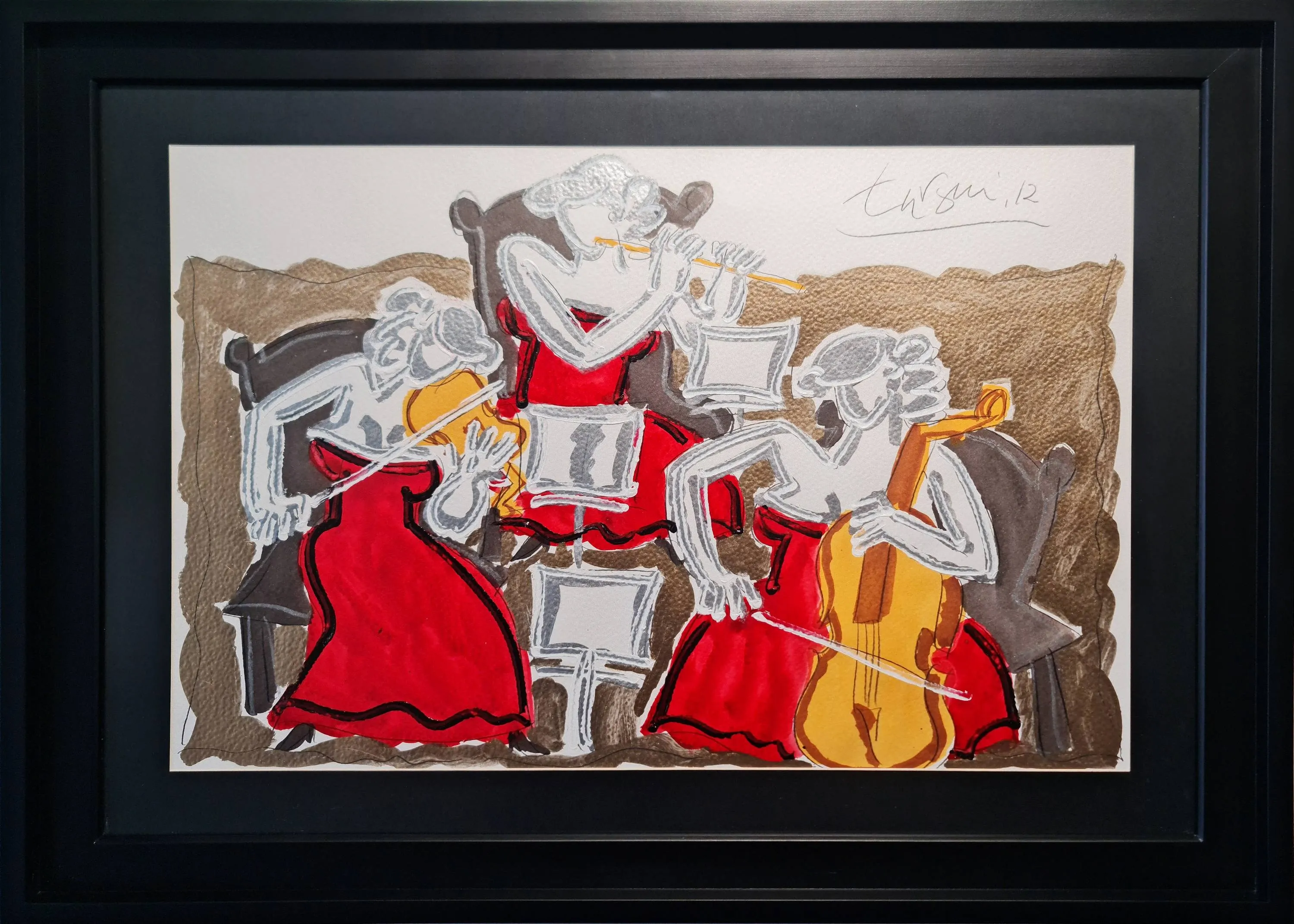 "Trio" eseri ADNAN TURANİ tarafından 2012 yılında 50x70 cm ölçülerinde Kağıt üzeri karışık teknik tekniği ile yapılmıştır.
