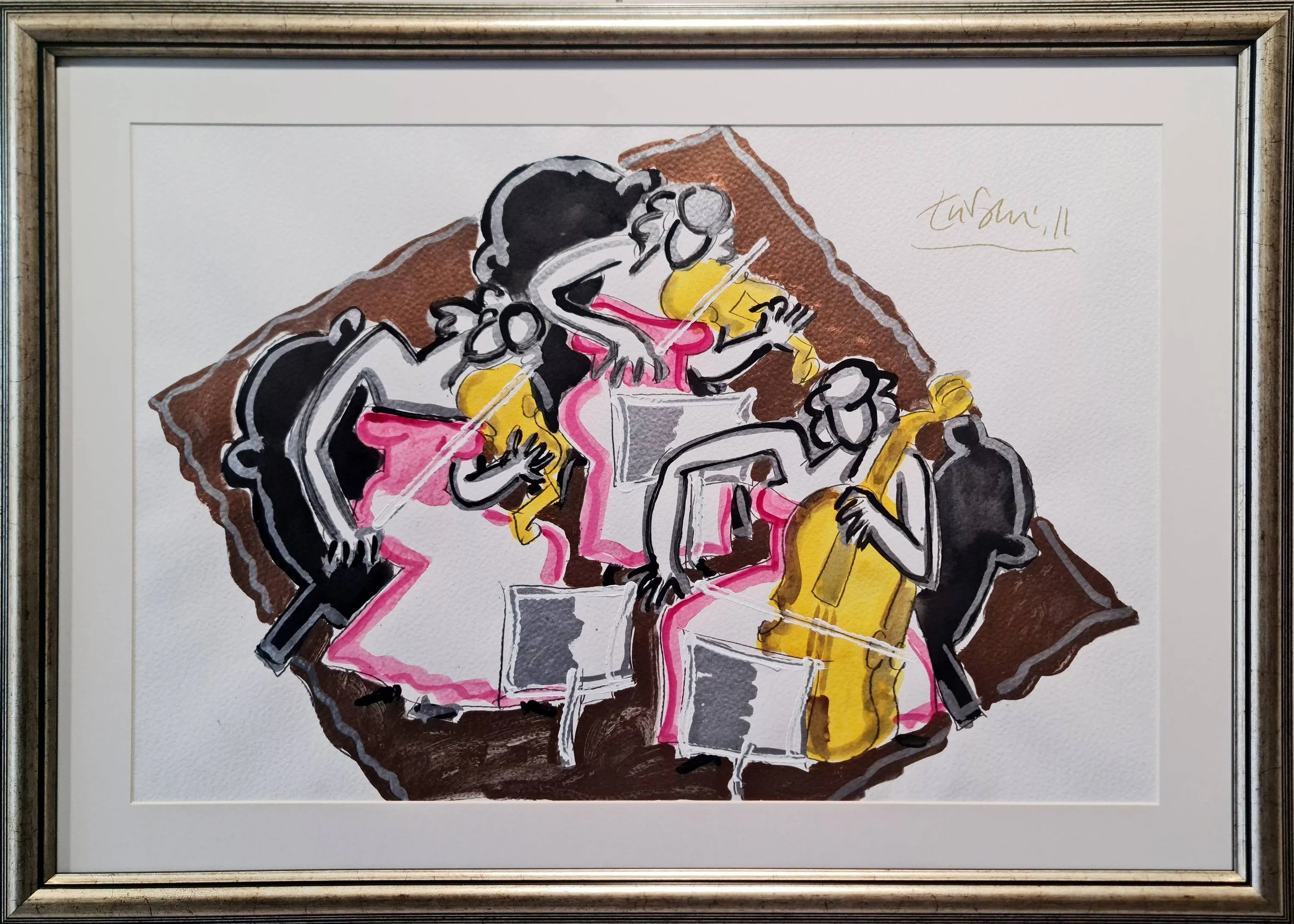 "Trio" eseri ADNAN TURANİ tarafından 2011 yılında 50x70 cm ölçülerinde Kağıt üzeri karışık teknik tekniği ile yapılmıştır.