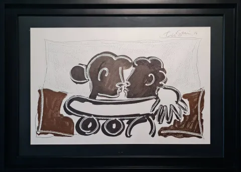 "Aşıklar" eseri ADNAN TURANİ tarafından 2014 yılında 50x70 cm ölçülerinde Kağıt üzeri karışık teknik tekniği ile yapılmıştır.