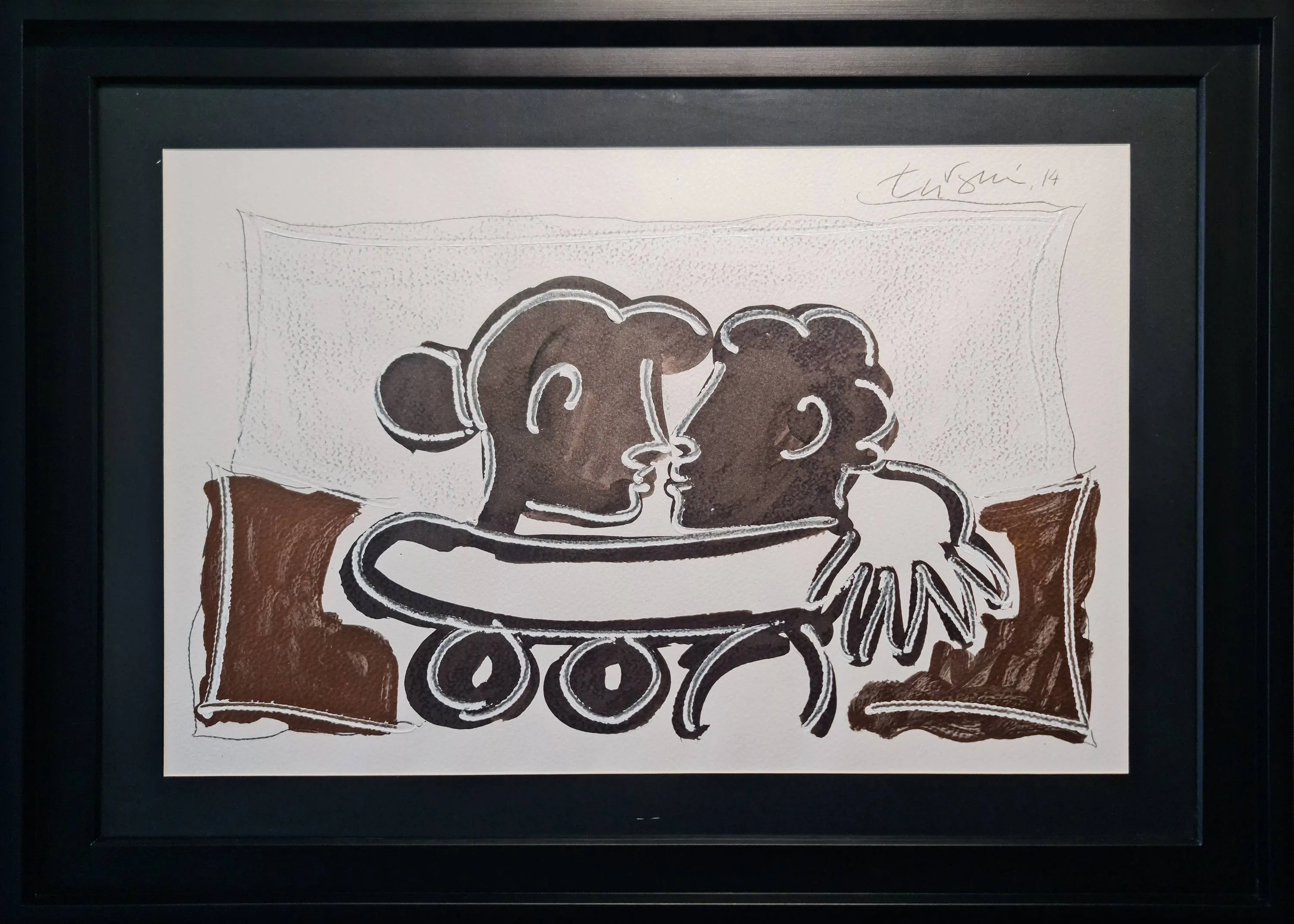 "Aşıklar" eseri ADNAN TURANİ tarafından 2014 yılında 50x70 cm ölçülerinde Kağıt üzeri karışık teknik tekniği ile yapılmıştır.