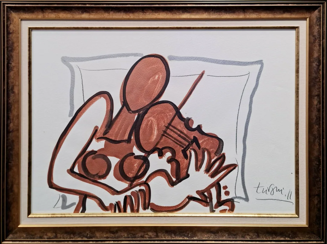 yakınlaştır "Kemancı Kız" eseri ADNAN TURANİ tarafından 2011 yılında 50x70 cm ölçülerinde Kağıt üzeri karışık teknik tekniği ile yapılmıştır.