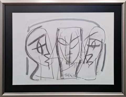 "Trio" eseri ADNAN TURANİ tarafından 2011 yılında 50x70 cm ölçülerinde Kağıt üzeri karışık teknik tekniği ile yapılmıştır.