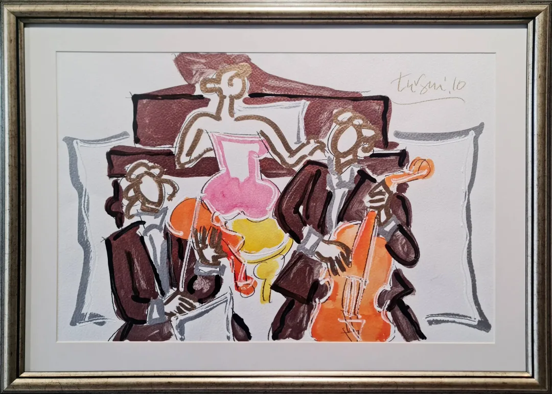 "Trio" eseri ADNAN TURANİ tarafından 2010 yılında 50x70 cm ölçülerinde Kağıt üzeri karışık teknik tekniği ile yapılmıştır.