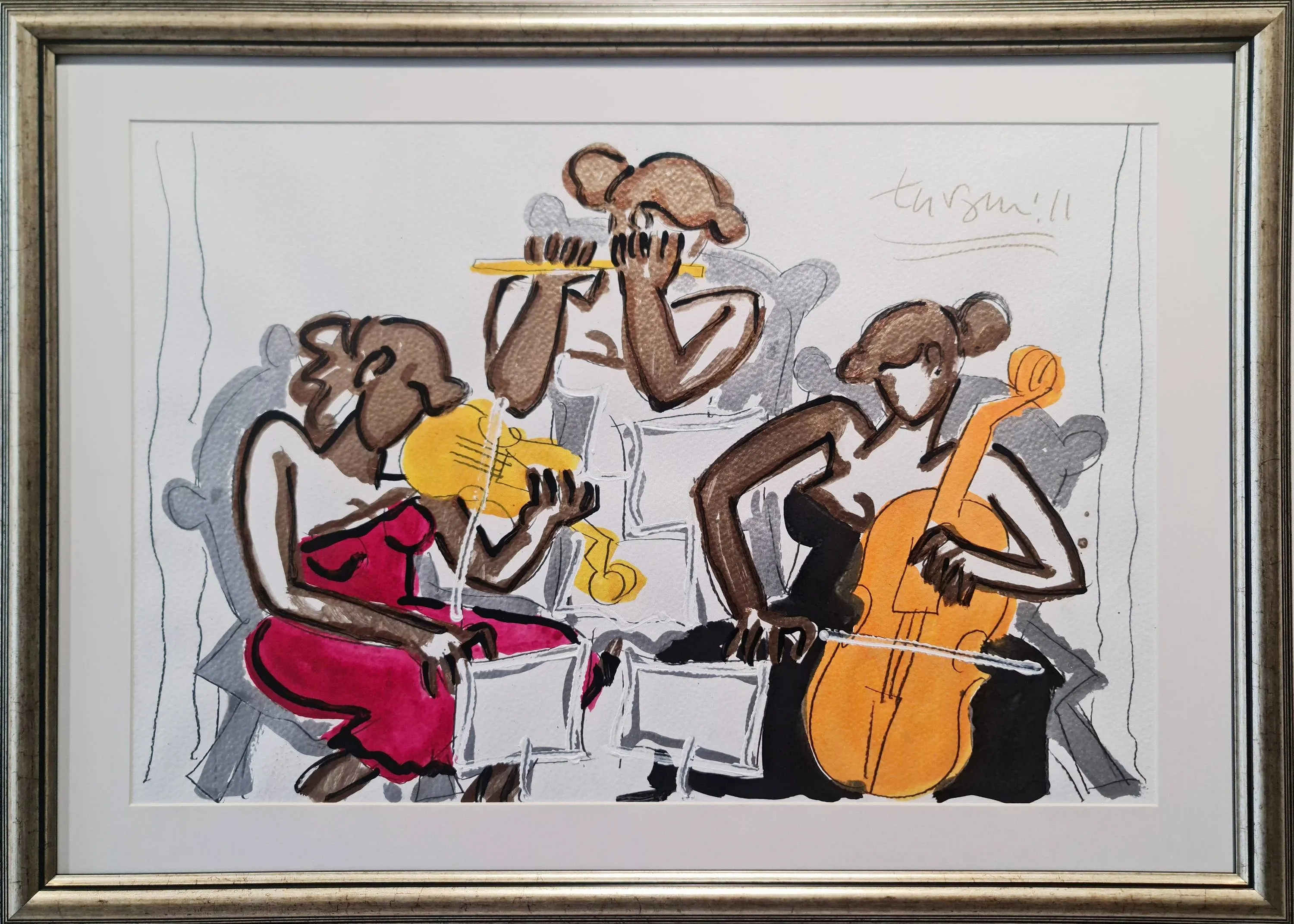 "Trio" eseri ADNAN TURANİ tarafından 2011 yılında 50x70 cm ölçülerinde Kağıt üzeri karışık teknik tekniği ile yapılmıştır.