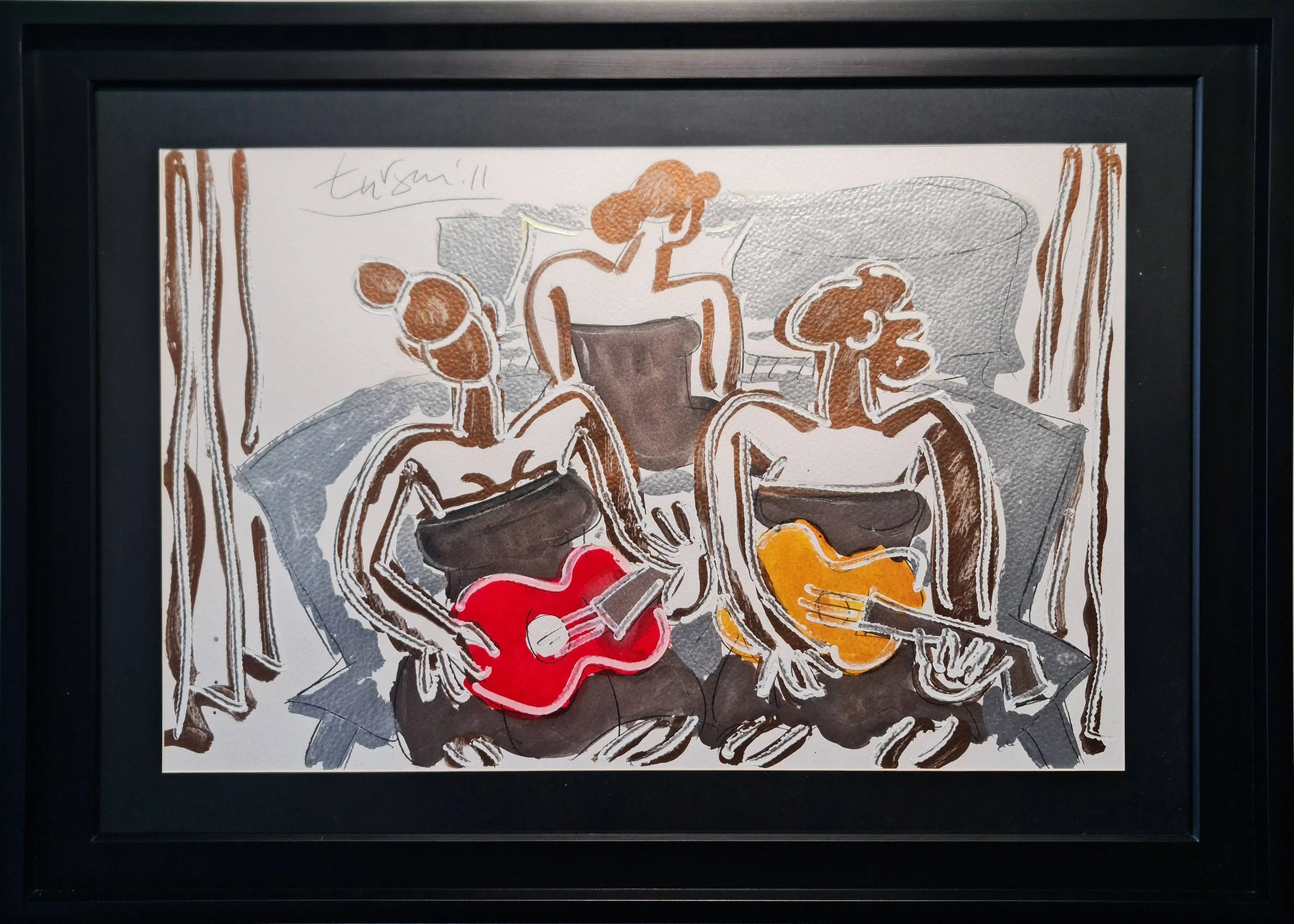 "Trio" eseri ADNAN TURANİ tarafından 2011 yılında 50x70 cm ölçülerinde Kağıt üzeri karışık teknik tekniği ile yapılmıştır.