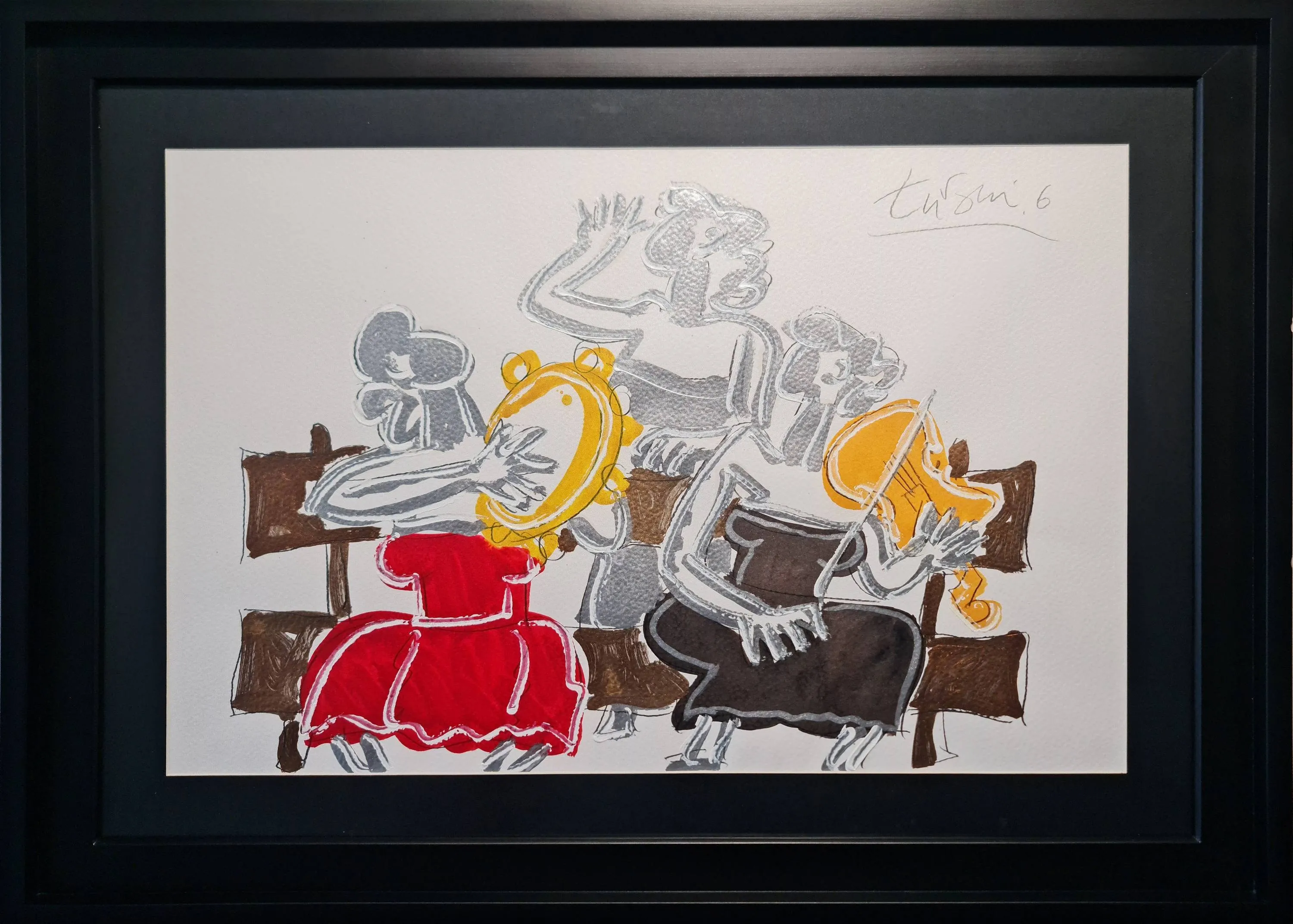 "Trio" eseri ADNAN TURANİ tarafından 2006 yılında 50x70 cm ölçülerinde Kağıt üzeri karışık teknik tekniği ile yapılmıştır.