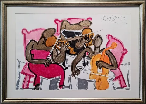 "Trio" eseri ADNAN TURANİ tarafından 2009 yılında 50x70 cm ölçülerinde Kağıt üzeri karışık teknik tekniği ile yapılmıştır.