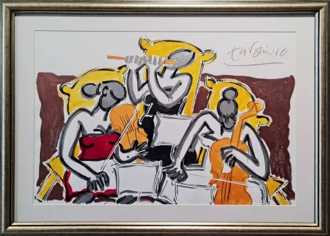 "Trio" eseri ADNAN TURANİ tarafından 2010 yılında 50x70 cm ölçülerinde Kağıt üzeri karışık teknik tekniği ile yapılmıştır.