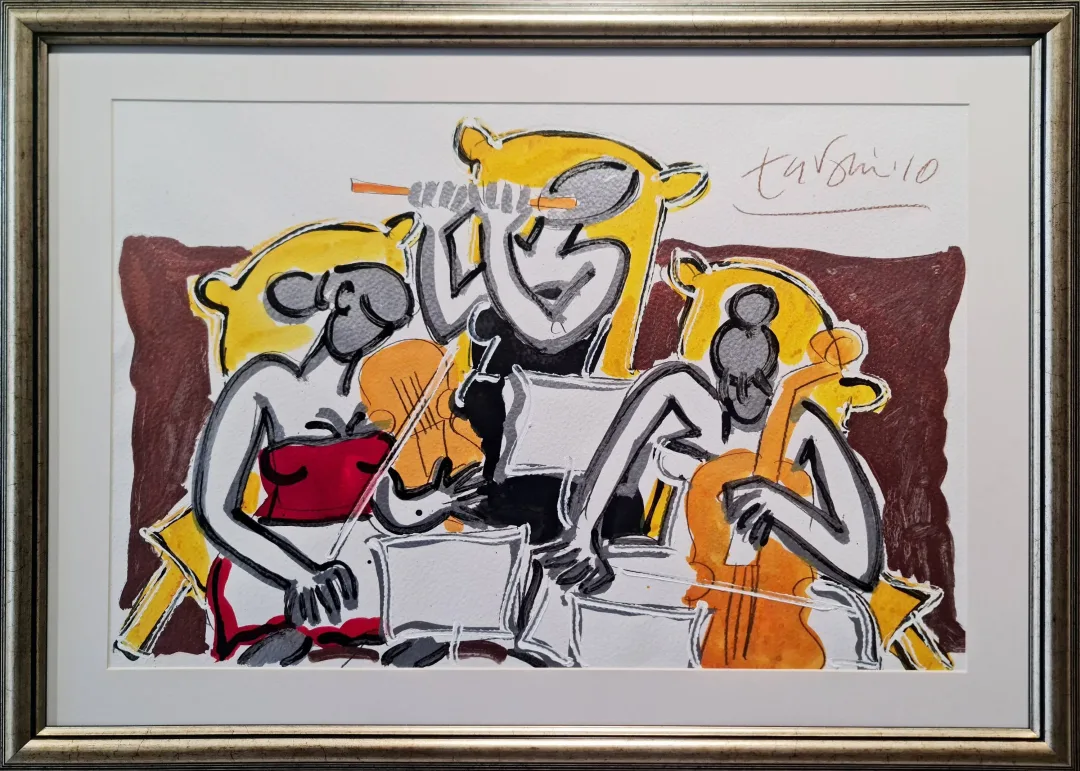 "Trio" eseri ADNAN TURANİ tarafından 2010 yılında 50x70 cm ölçülerinde Kağıt üzeri karışık teknik tekniği ile yapılmıştır.