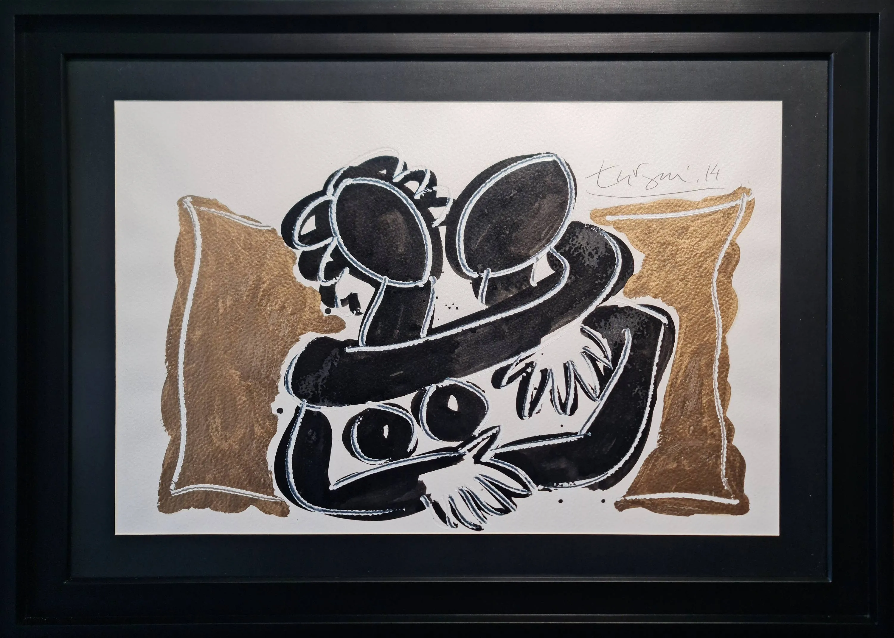 "Aşıklar" eseri ADNAN TURANİ tarafından 2014 yılında 50x70 cm ölçülerinde Kağıt üzeri karışık teknik tekniği ile yapılmıştır.