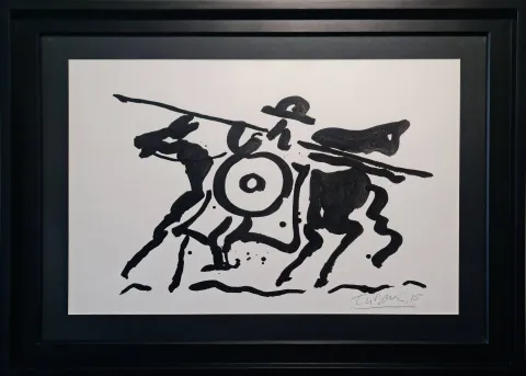 "Don Kişot" eseri ADNAN TURANİ tarafından 2015 yılında 50x70 cm ölçülerinde Kağıt üzeri karışık teknik tekniği ile yapılmıştır.