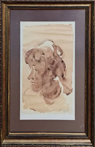 "Portre" eseri ADNAN TURANİ tarafından 40x26 cm ölçülerinde Kağıt üzeri karışık teknik tekniği ile yapılmıştır.