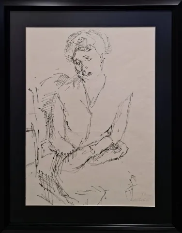 "Oturan Kadın" eseri ADNAN TURANİ tarafından 1957 yılında 56x40 cm ölçülerinde Kağıt üzeri füzen tekniği ile yapılmıştır.