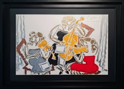"Trio" eseri ADNAN TURANİ tarafından 2009 yılında 50x70 cm ölçülerinde Kağıt üzeri karışık teknik tekniği ile yapılmıştır.