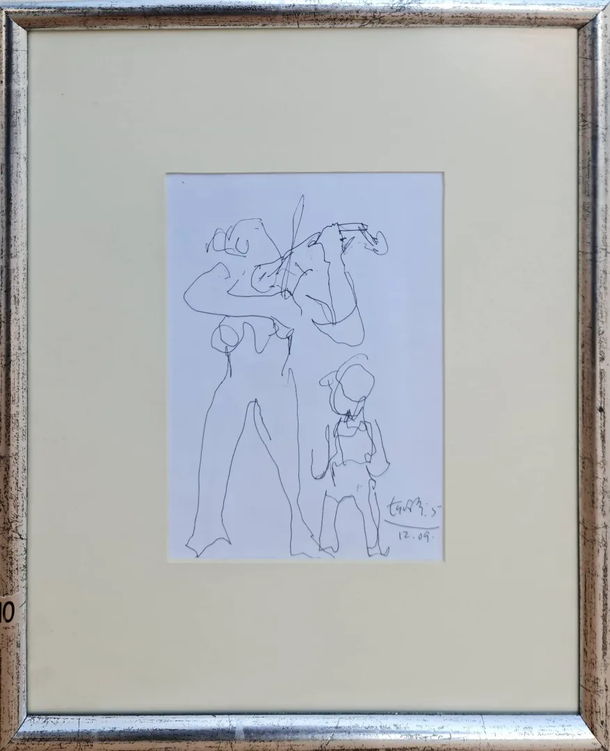 yakınlaştır "Kemancı ve çocuk" eseri ADNAN TURANİ tarafından 2005 yılında 16x13 cm ölçülerinde Kağıt üzeri füzen tekniği ile yapılmıştır.
