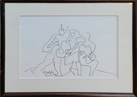 "Trio" eseri ADNAN TURANİ tarafından 1992 yılında 32x45 cm ölçülerinde Kağıt üzeri füzen tekniği ile yapılmıştır.