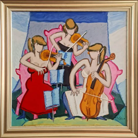 "Trio" eseri ADNAN TURANİ tarafından 2015 yılında 100x100 cm ölçülerinde Tuval üzeri yağlı boya tekniği ile yapılmıştır.