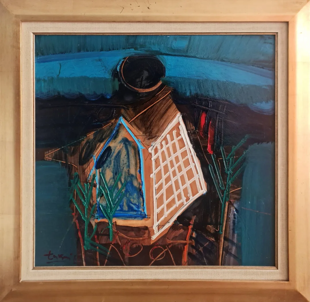 yakınlaştır "Balıkçı kulübesi" eseri ADNAN TURANİ tarafından 1989 yılında 50x51 cm ölçülerinde Duralit üzeri yağlı boya tekniği ile yapılmıştır.
