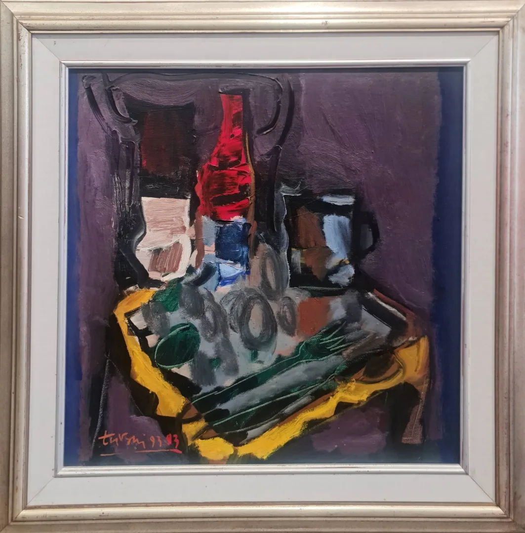 yakınlaştır "Sofra" eseri ADNAN TURANİ tarafından 1993 yılında 50x50 cm ölçülerinde Tuval üzeri yağlı boya tekniği ile yapılmıştır.