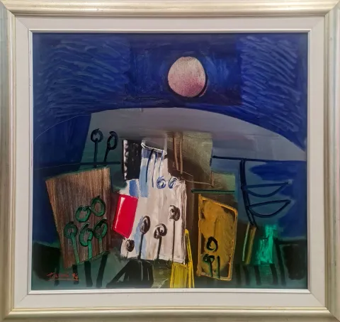 "Dolunayda Marmaris" eseri ADNAN TURANİ tarafından 2004 yılında 70x75 cm ölçülerinde Tuval üzeri yağlı boya tekniği ile yapılmıştır.