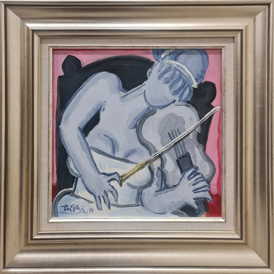 yakınlaştır "Kemancı Kız" eseri ADNAN TURANİ tarafından 2014 yılında 35x35 cm ölçülerinde Pres tuval üzeri yağlı boya tekniği ile yapılmıştır.