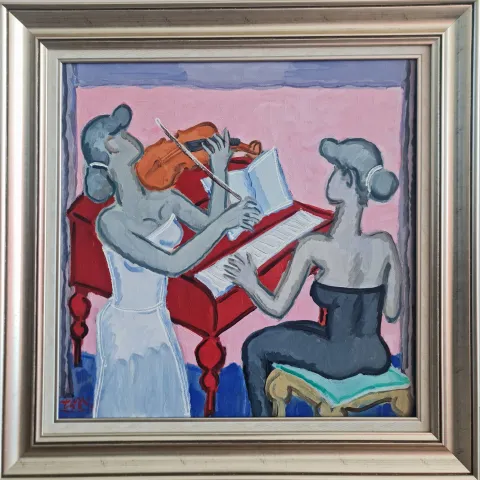 "Müzisyenler" eseri ADNAN TURANİ tarafından 2009 yılında 60x60 cm ölçülerinde Tuval üzeri yağlı boya tekniği ile yapılmıştır.